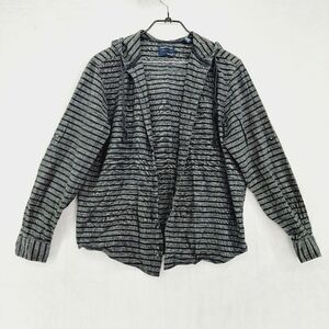 Bruno Linen Blend Gray Black Striped Hooded Button Up Shirt Sweatshirt P4707